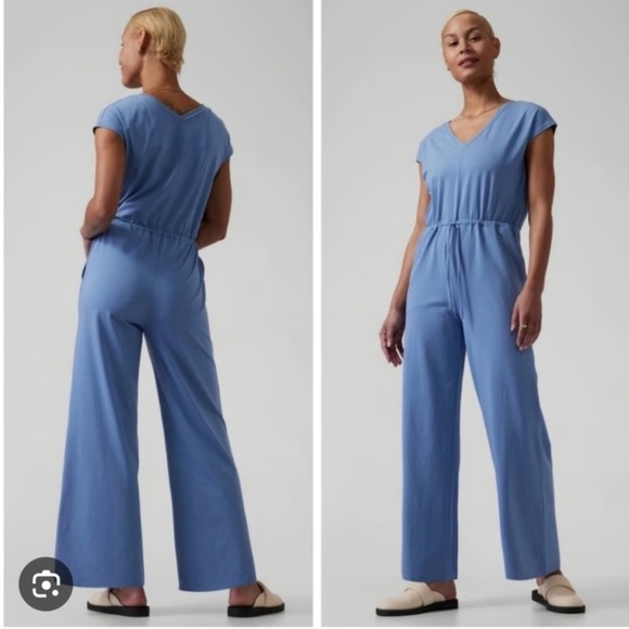 Athleta Pants - Athleta Dusty Blue V-Neck Jumpsuit